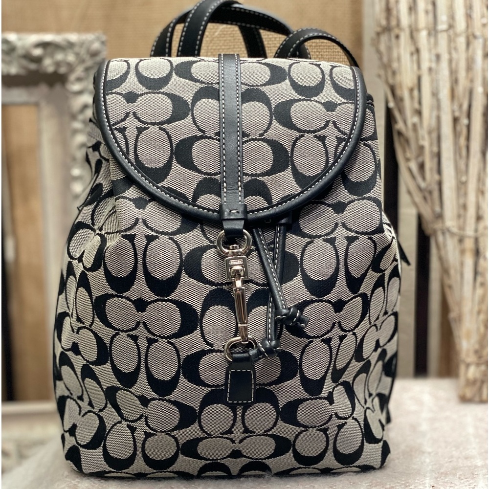 Coach 6613 Black Signature Canvas Leather Backpack/Tote/Handbag/Shoulder Bag